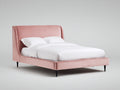 Doppelbett mit Samtbezug 200 x 180 x 115 cm - Rosa-Schwarz - Gepolstertes Kopfteil mit geschwungenen Seiten und Metallfüßen