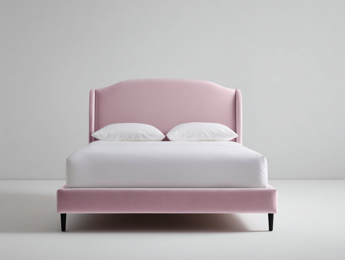 Doppelbett mit Stoffbezug 210 x 180 x 135 cm - Altrosa Schwarz - modernes Polsterdesign mit geschwungenem Kopfteil