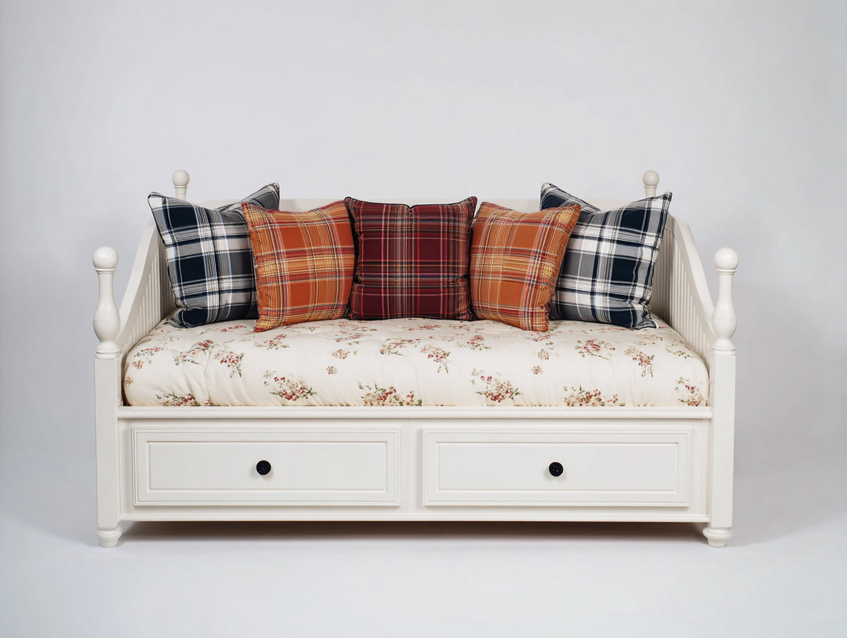 Schlafsofa Massivholz 200x95x90 cm - Cremeweiß - Klassisches Tagesbett mit 2 Schubladen und Seitenteilen