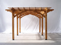 Pavillon aus Holz 400 x 300 x 250 cm - Naturholz - Pergola-Design mit offener Lamellenkonstruktion und geschwungenen Streben