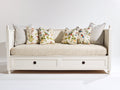 Schlafsofa aus Holz 210x100x100 cm - Cremeweiß-Beige - Gepolsterte Sitzfläche mit 2 Schubladen im Landhausstil