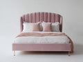 Doppelbett mit Stoffbezug 210 x 180 x 150 cm - Altrosa Gold - modernes Polsterdesign mit hohem segmentiertem Kopfteil