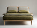 Doppelbett aus Holz 200 x 180 x 110 cm - Naturholz-Beige - Gepolstertes zweiteiliges Kopfteil und modernes Design
