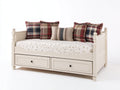 Schlafsofa aus Holz 210x100x100 cm - Cremeweiß-Beige - Gepolsterte Liegefläche mit 2 Schubladen im Landhausstil
