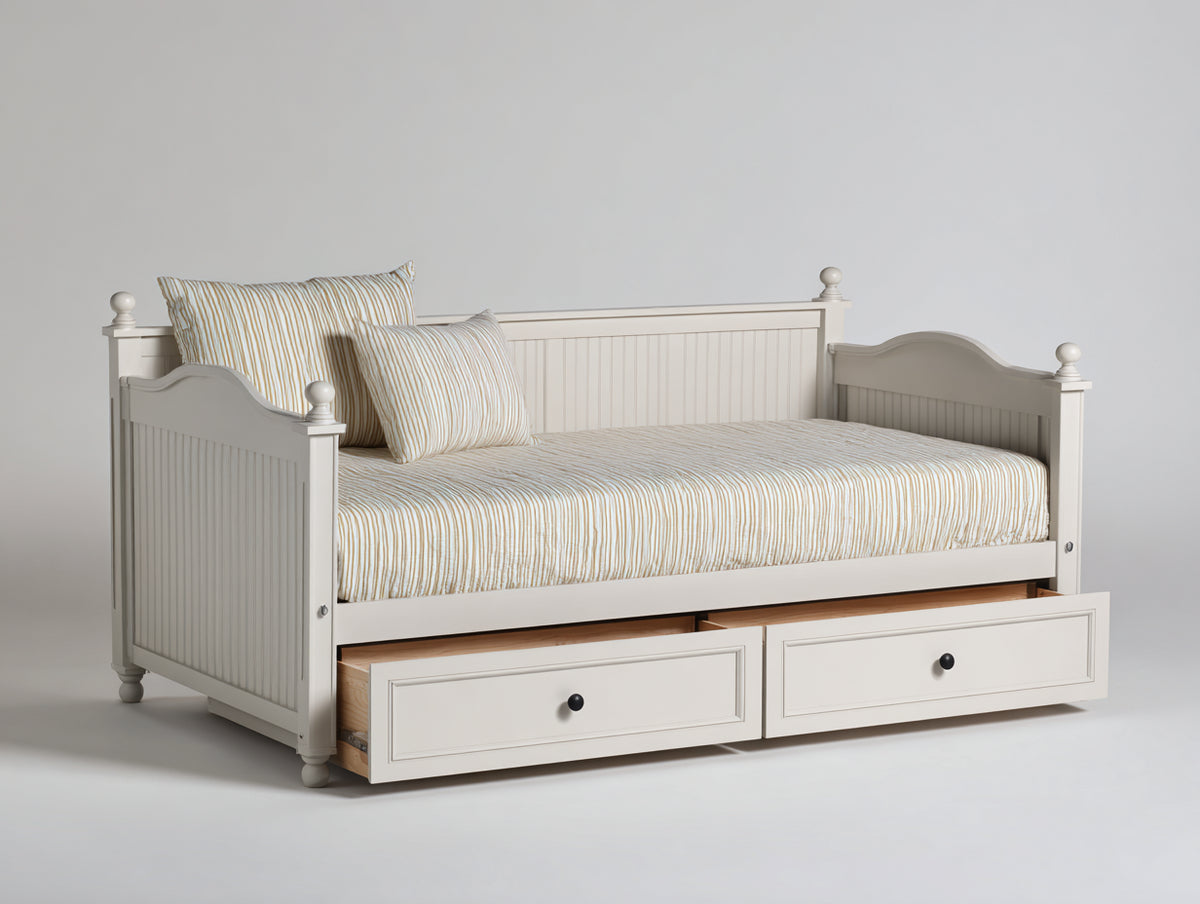 Schlafsofa aus Holz 205 x 95 x 100 cm - Weiß Beige - klassisches Tagesbett Design mit 2 Schubladen und gepolsterter Liegefläche