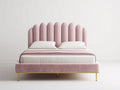 Doppelbett mit Stoffbezug 210 x 180 x 145 cm - Altrosa Gold - modernes Polsterdesign mit hohem segmentiertem Kopfteil
