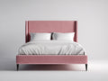 Doppelbett mit Stoffbezug 210x180x145 cm - Rosa-Schwarz - Gepolstertes Kopfteil mit seitlichen Flügeln im modernen Design