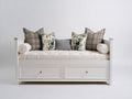 Schlafsofa aus Holz 200 x 92 x 96 cm - Weiß Creme - klassisches Tagesbett Design mit 2 Schubladen und gepolsterter Liegefläche