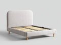 Doppelbett Stoff und Holz 210x180x115 cm - Hellbeige und Natur - Modernes Polsterbett mit abgerundetem Kopfteil und Lattenrost