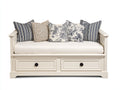 Schlafsofa aus Holz 190 x 90 x 95 cm - Weiß-Creme - Mit 2 Schubladen und gepolsterter Liegefläche