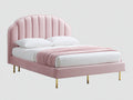 Doppelbett Stoff und Metall 210x180x120 cm - Rosa und Gold - Modernes Polsterbett mit muschelförmigem Kopfteil