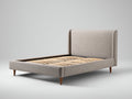 Doppelbett mit Stoffbezug 210x180x125 cm - Beige-Naturholz - Gepolstertes Kopfteil mit Lattenrost im modernen Design