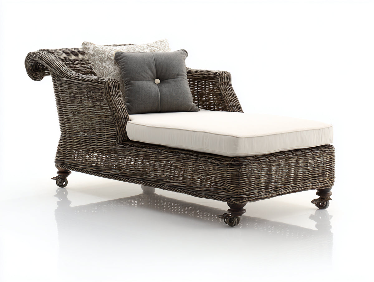Sonnenliege Polyrattan und Metall 195x80x95 cm - Dunkelbraun und Cremeweiß - Gepolsterte Gartenliege mit Armlehnen und Rollen