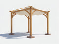 Pavillon aus Holz 300 x 300 x 250 cm - Naturholz-Beige - Pergola-Design mit textilem Schattendach und geschwungenen Streben