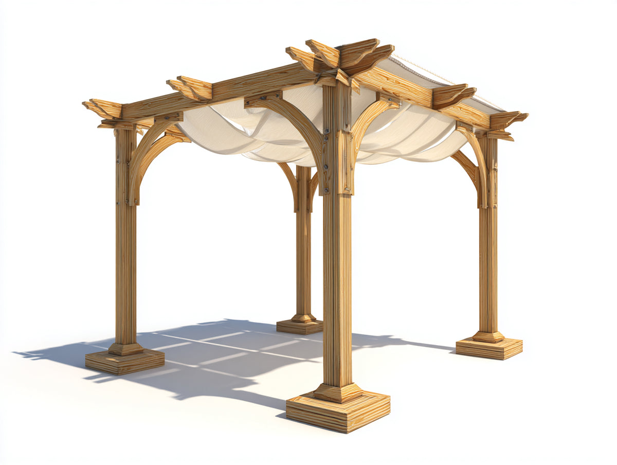 Pavillon aus Holz 300 x 300 x 260 cm - Natur Creme - klassisches Pergola Design mit Stoffdach und gebogenen Streben