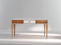 Schreibtisch aus Holz 140 x 55 x 78 cm - Weiß-Naturholz - Mit 3 Schubladen und konischen Beinen
